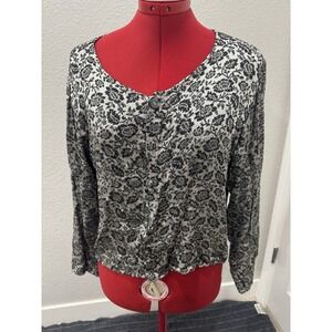 CP Shades Floral Blouse Womens Small Rayon Button Front Boho Cottagecore Top